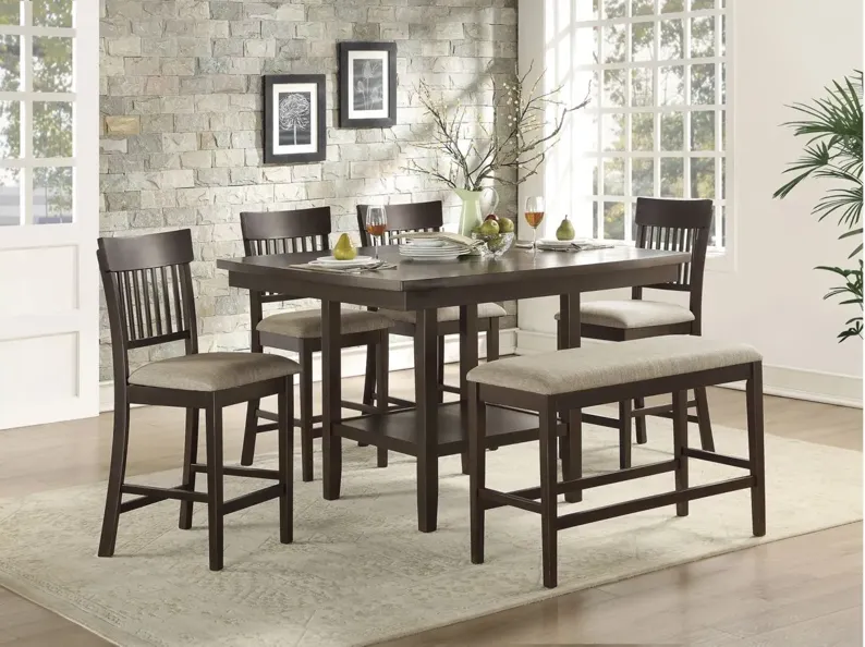Blair Farm 6-pc. Counter Height Dining Set with Bench and Slat Back Chairs in Dark Brown by Homelegance