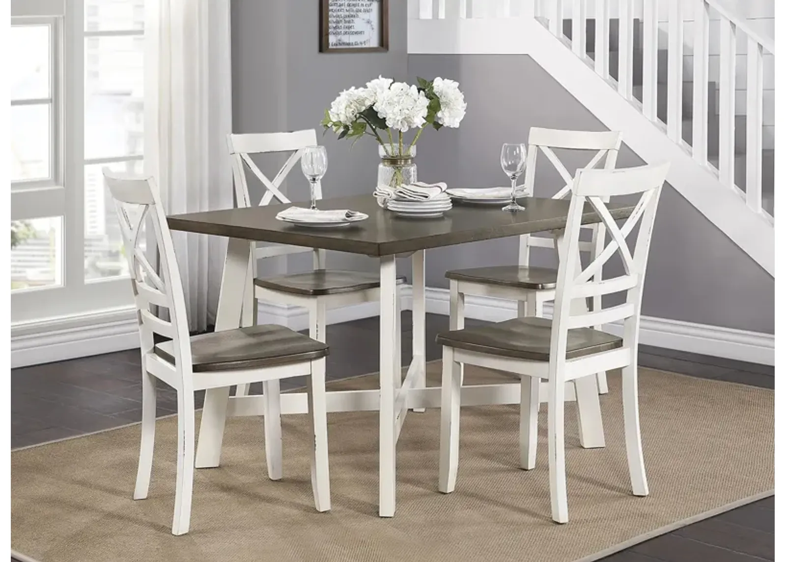 Samuel 5-pc Dining Set in 2-Tone Finish (Antique White and Cherry) by Homelegance