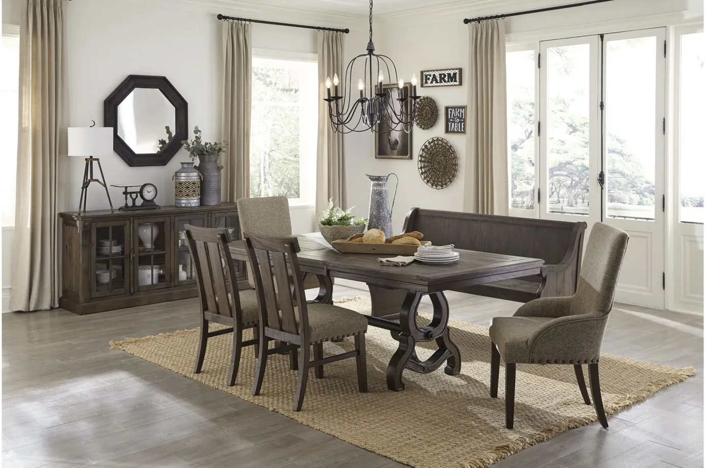 Baldwyn 6-pc Dining Set with Bench in Brown by Homelegance