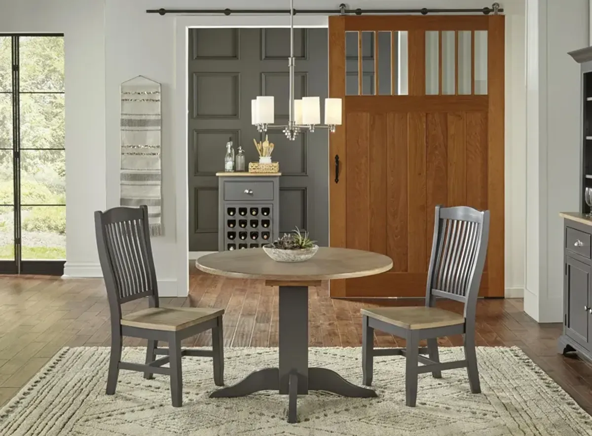 Port Townsend 3-pc. Round Drop-Leaf Dining Set in Gull Gray-Seaside Pine by A-America