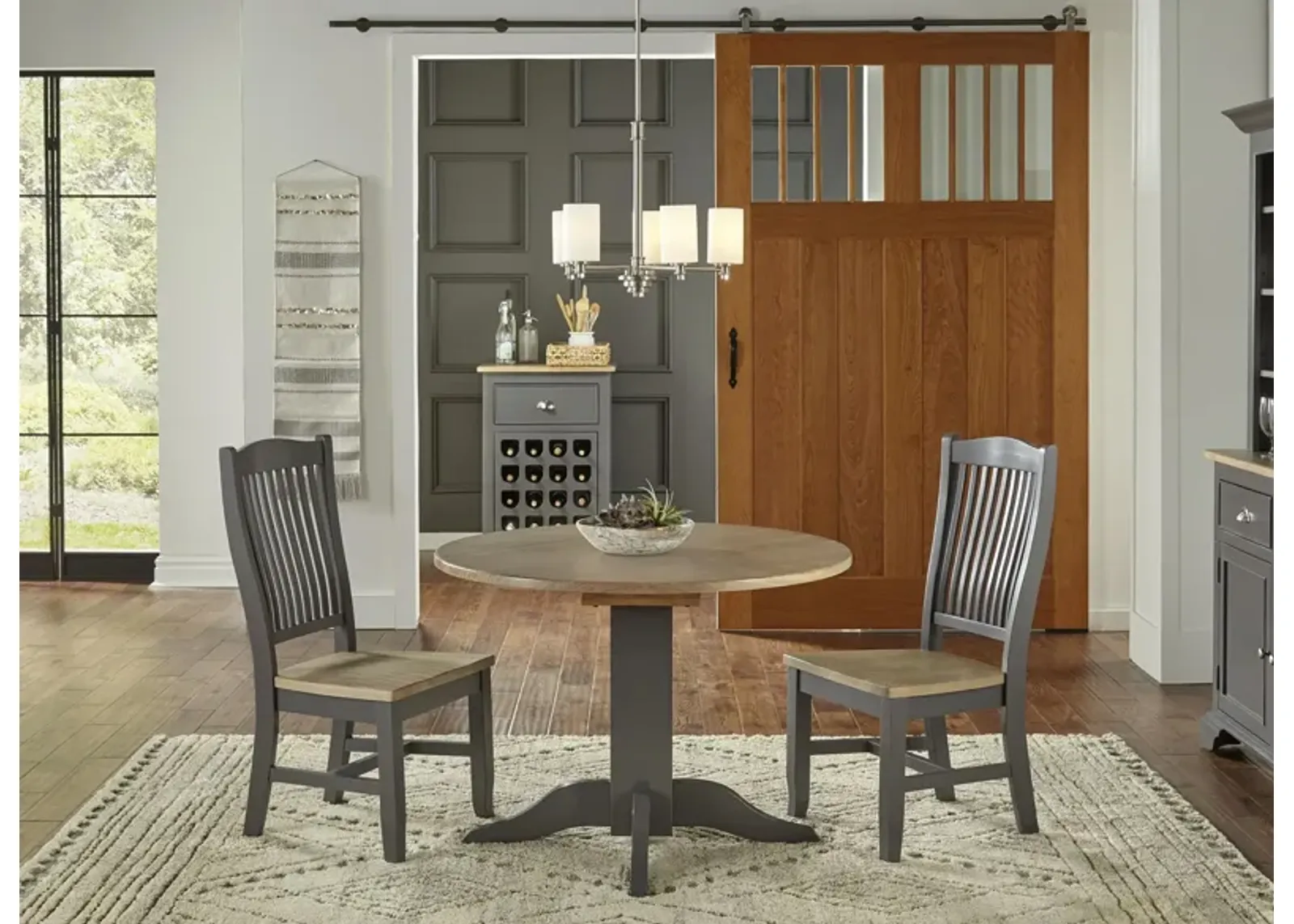 Port Townsend 3-pc. Round Drop-Leaf Dining Set in Gull Gray-Seaside Pine by A-America