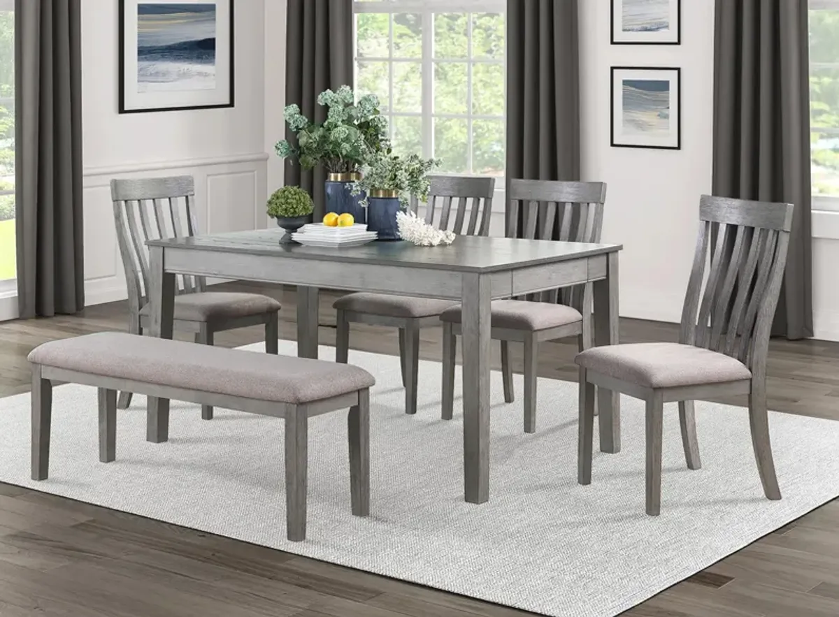 Brim 6-pc. Dining Room Set With Bench in Wire Brushed Light Gray by Homelegance