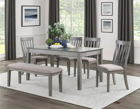 Brim 6-pc. Dining Room Set with Bench in Wire Brushed Light Gray by Homelegance