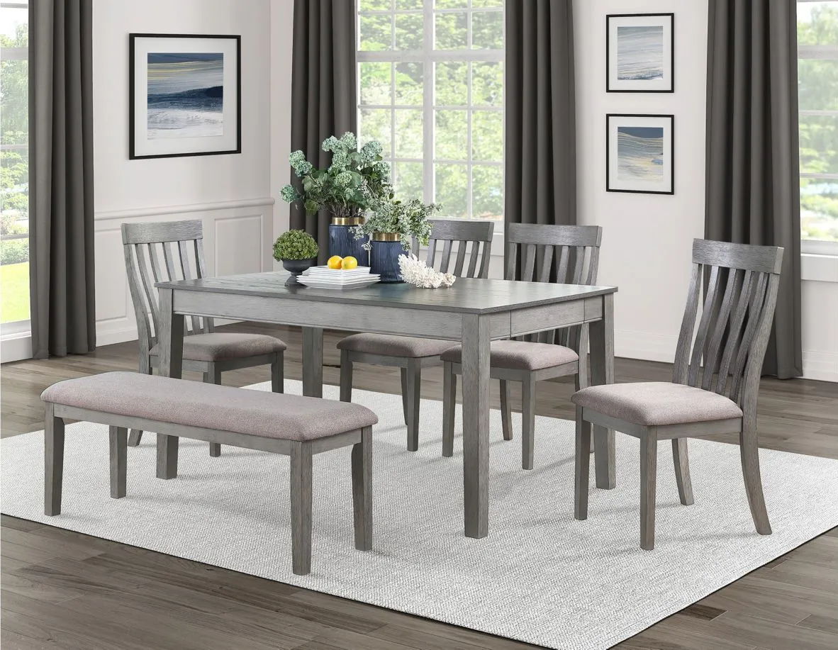 Brim 6-pc Dining Room Set With Bench in Wire Brushed Light Gray by Homelegance
