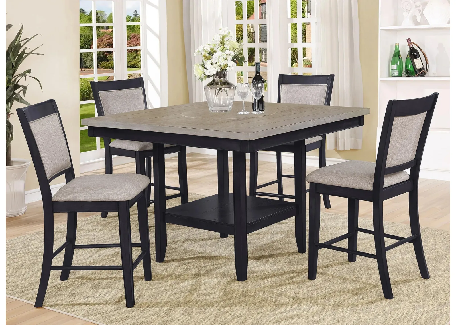 Fulton 5-pc. Counter Height Dining Set in Light Grey / Black by Crown Mark