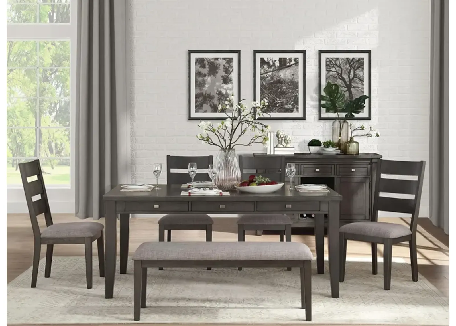 Brindle 6-pc. Dining Room Set With Bench in Gray by Homelegance