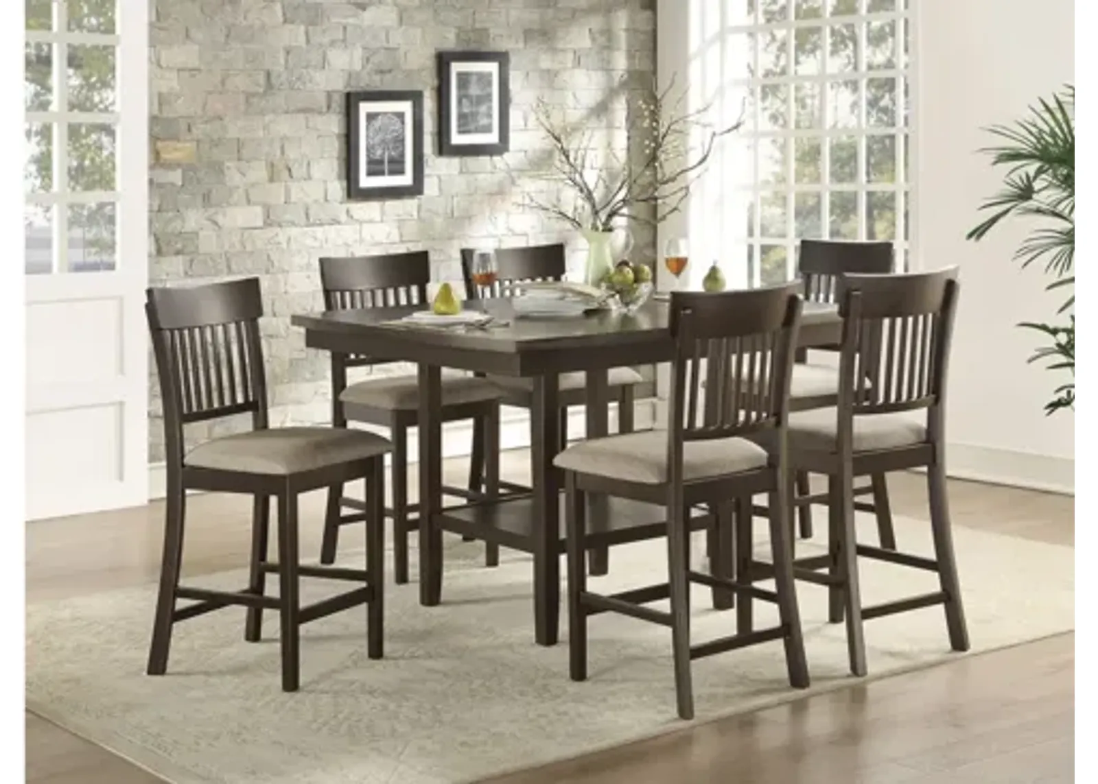 Elmore 7-pc. Counter Height Dining Set With Slat Back Chairs in Dark Brown by Homelegance