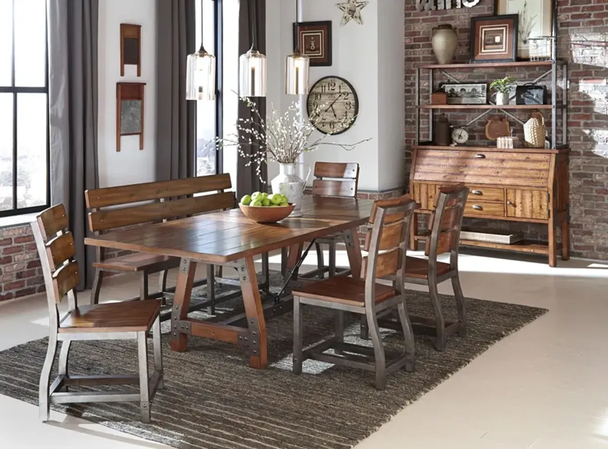 Dayton 6-pc. Dining Set With Bench in Rustic Brown with Gunmetal by Homelegance