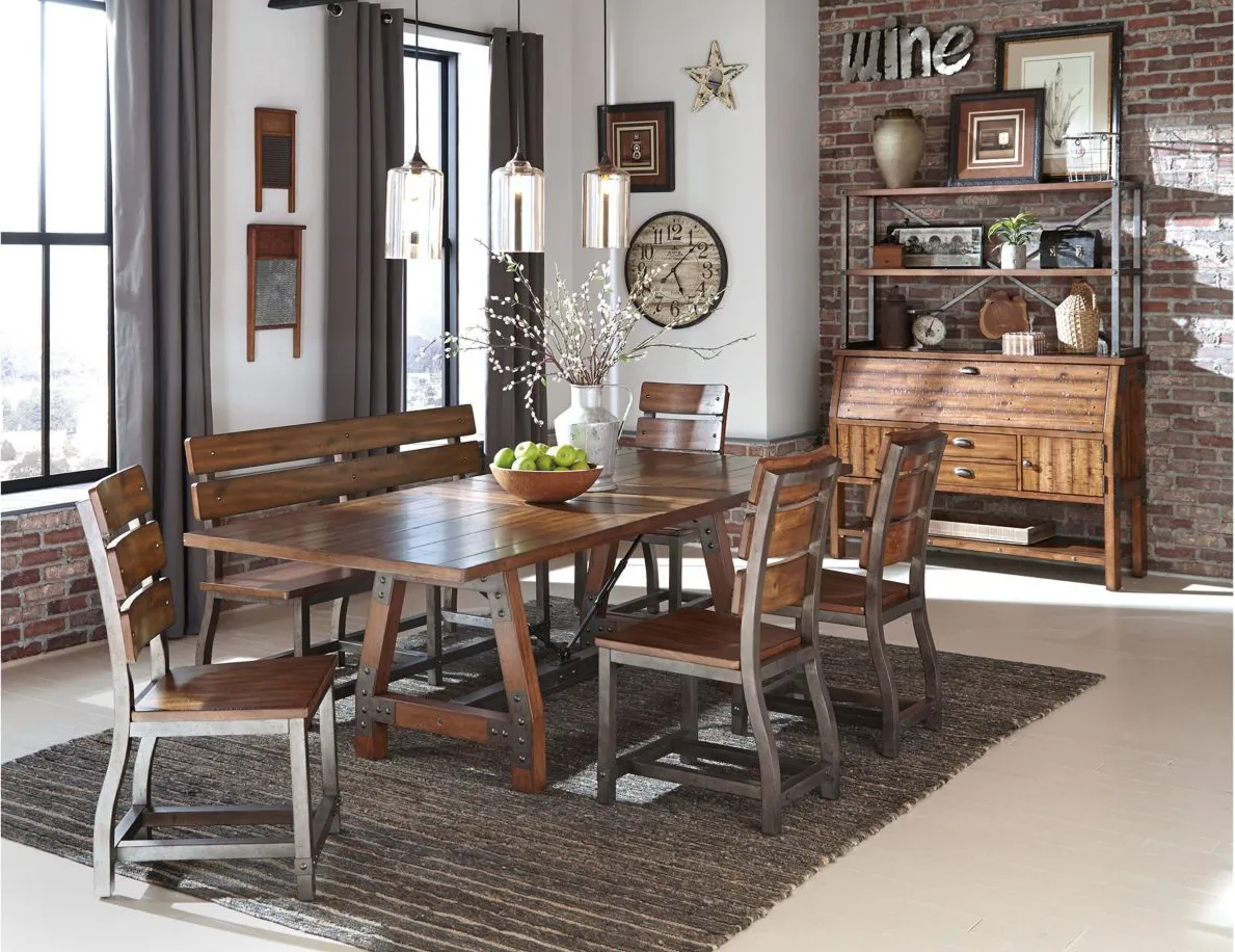 Dayton 6-pc. Dining Set with Bench in 2-Tone Finish (Rustic Brown & Gunmetal) by Homelegance