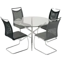 Nico 5-pc. Glass Dining Set in Gray / Black / Chrome by Chintaly Imports