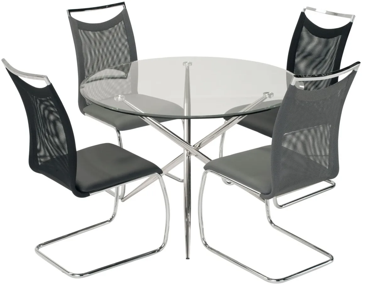 Nico 5-pc. Glass Dining Set in Gray / Black / Chrome by Chintaly Imports