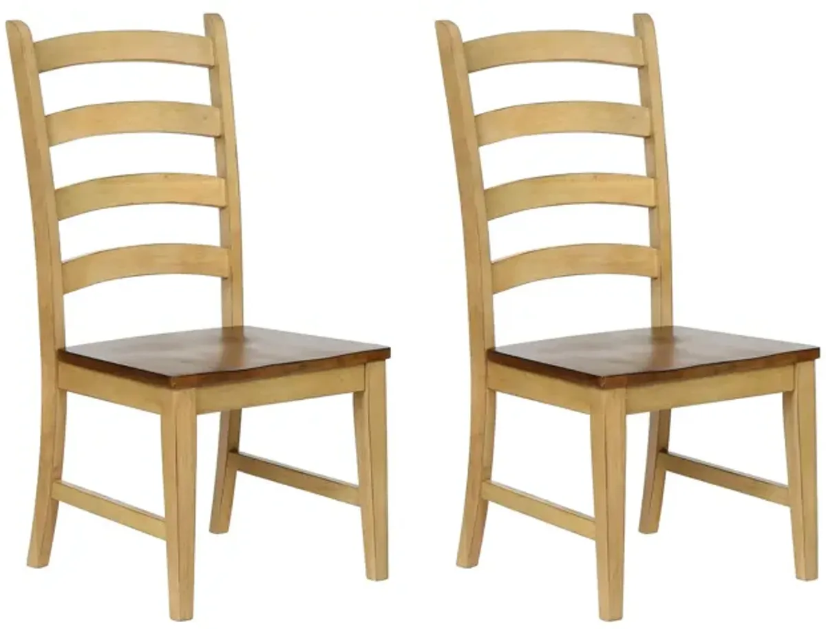 Brook Ladder Back Side Chair: Set of 2 in Wheat and Pecan by Sunset Trading