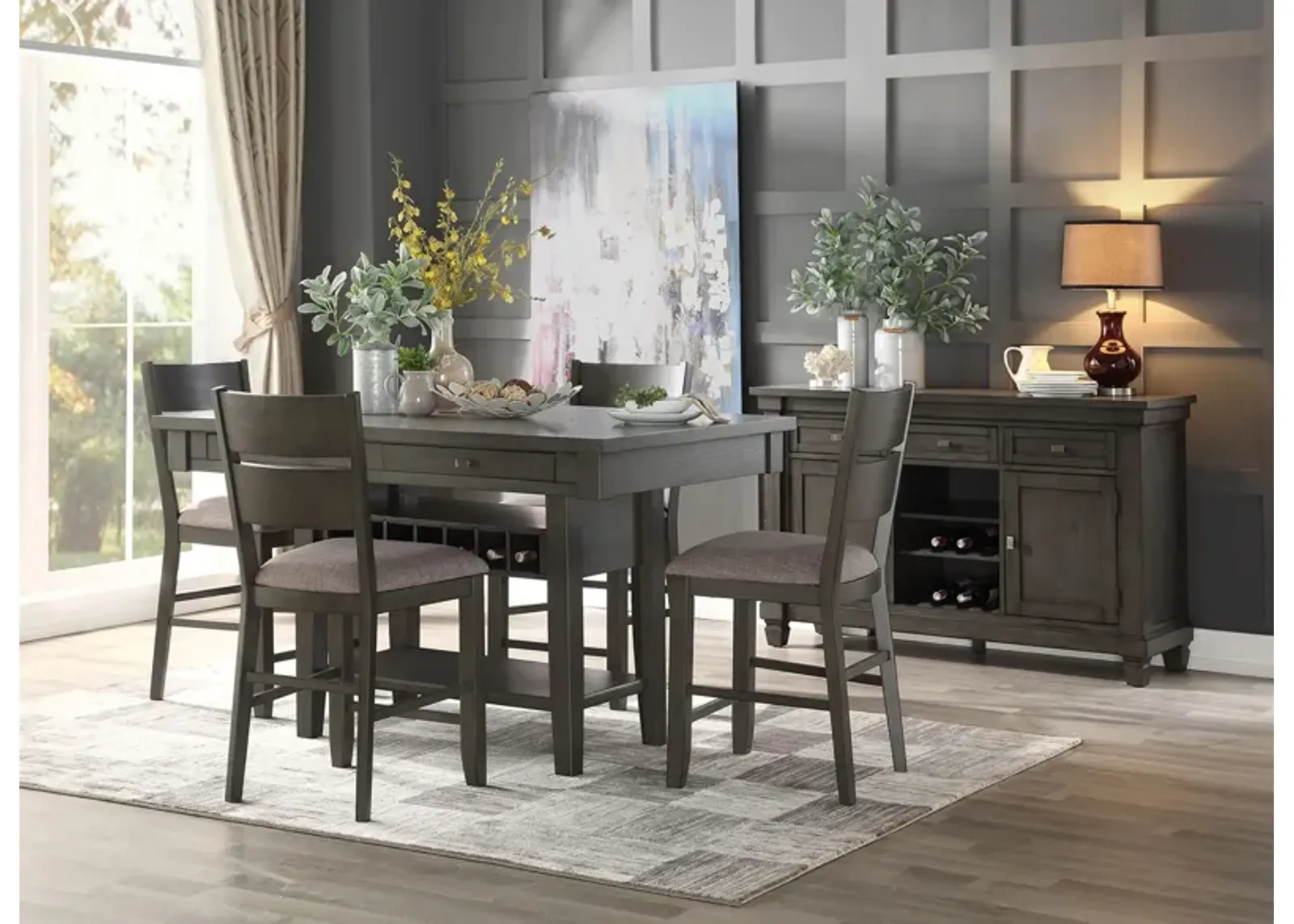 Brindle 5-pc Counter Height Dining Room Set in Gray by Homelegance