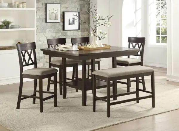 Elmore 6-pc. Counter Height Dining Set With Bench And Cross Back Chairs