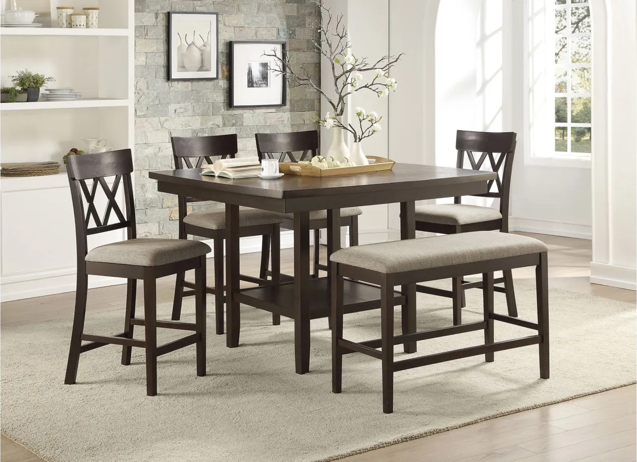 Blair Farm 6-pc. Counter Height Dining Set with Bench and Cross Back Chairs in Dark Brown by Homelegance