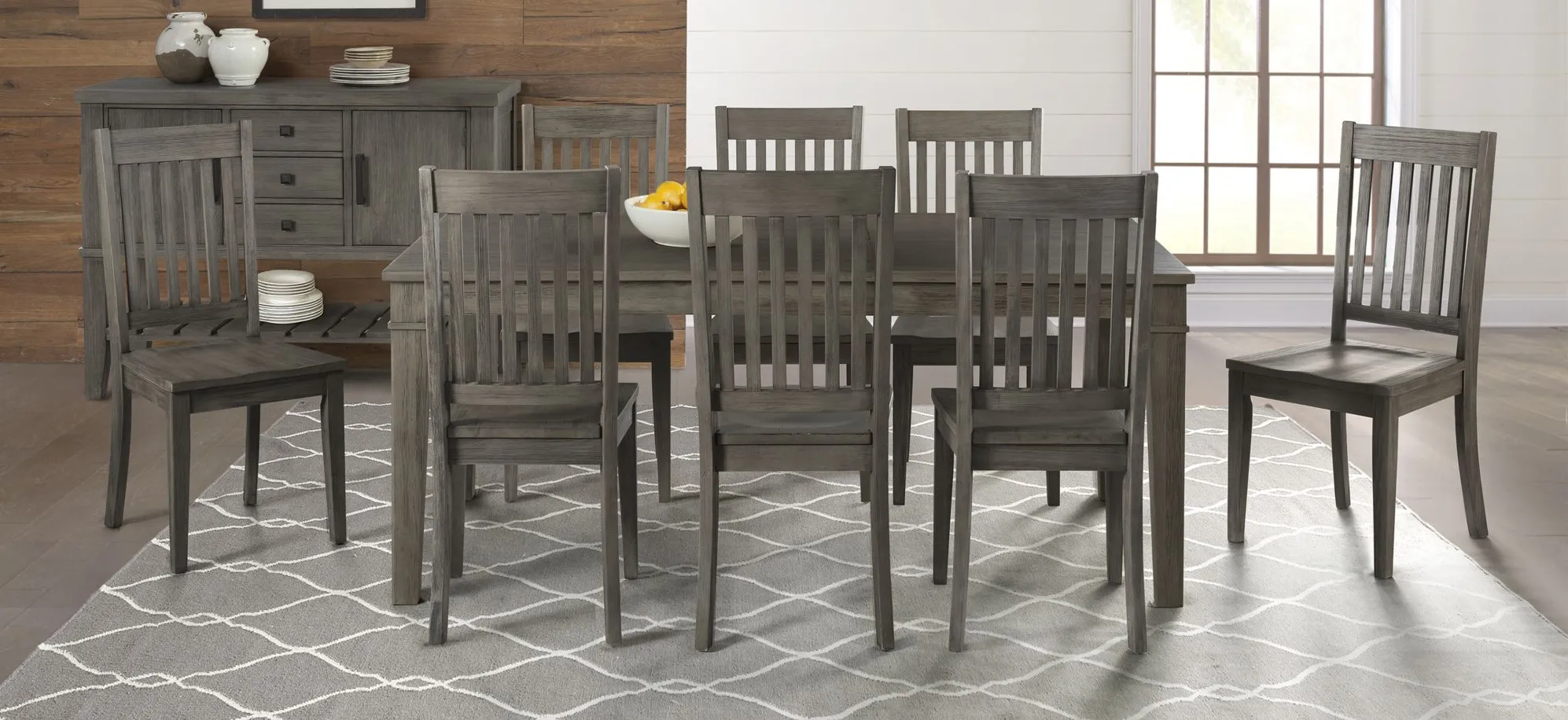Huron 9-pc. Rectangular Slatback Dining Set in Distressed Gray by A-America