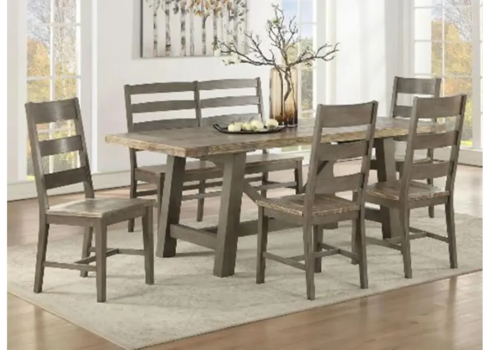 Pine Crest 6-pc. Dining Set with Bench in Distressed Pine by ECI