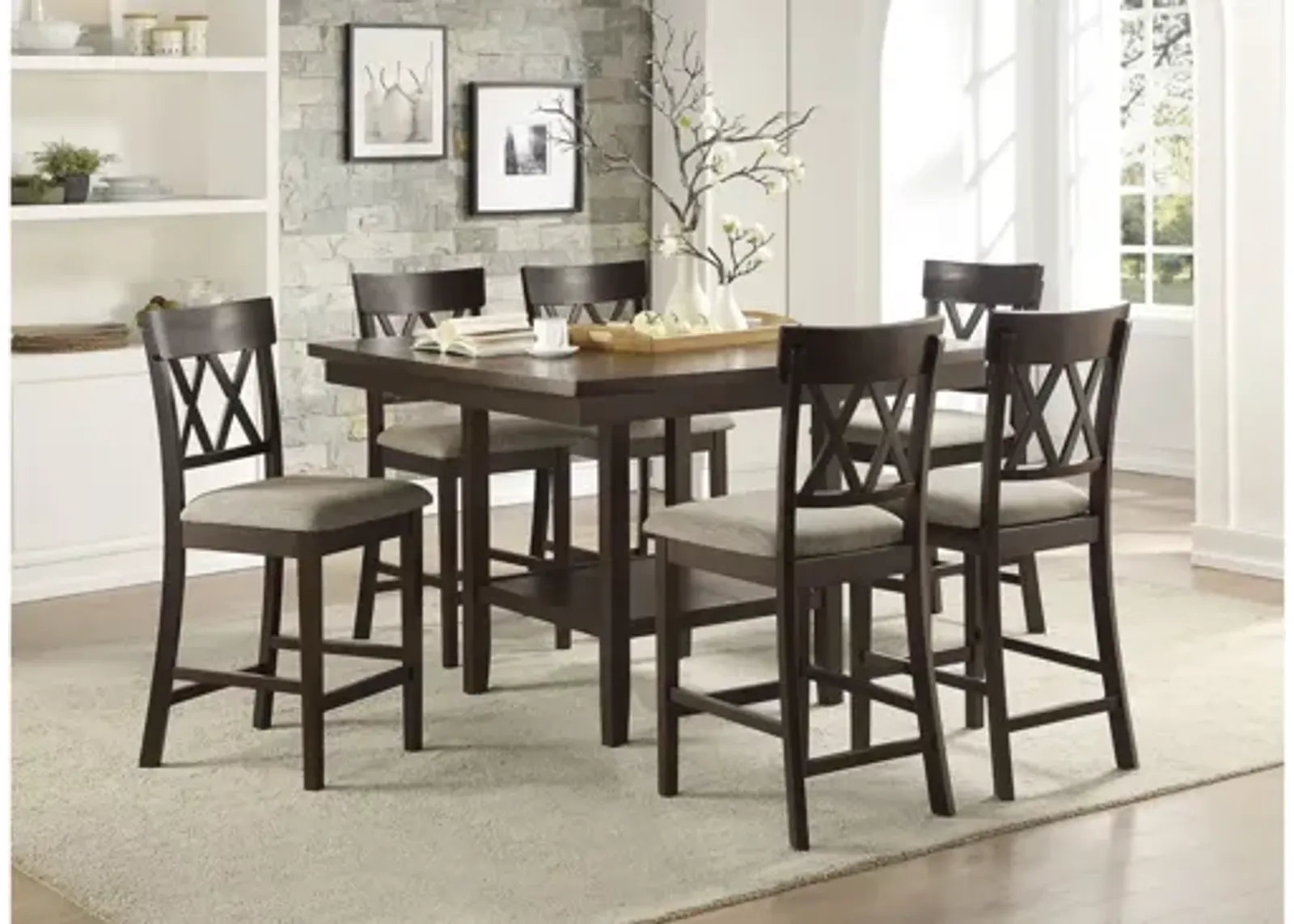 Elmore 7-pc. Counter Height Dining Set With Cross Back Chairs in Dark Brown by Homelegance