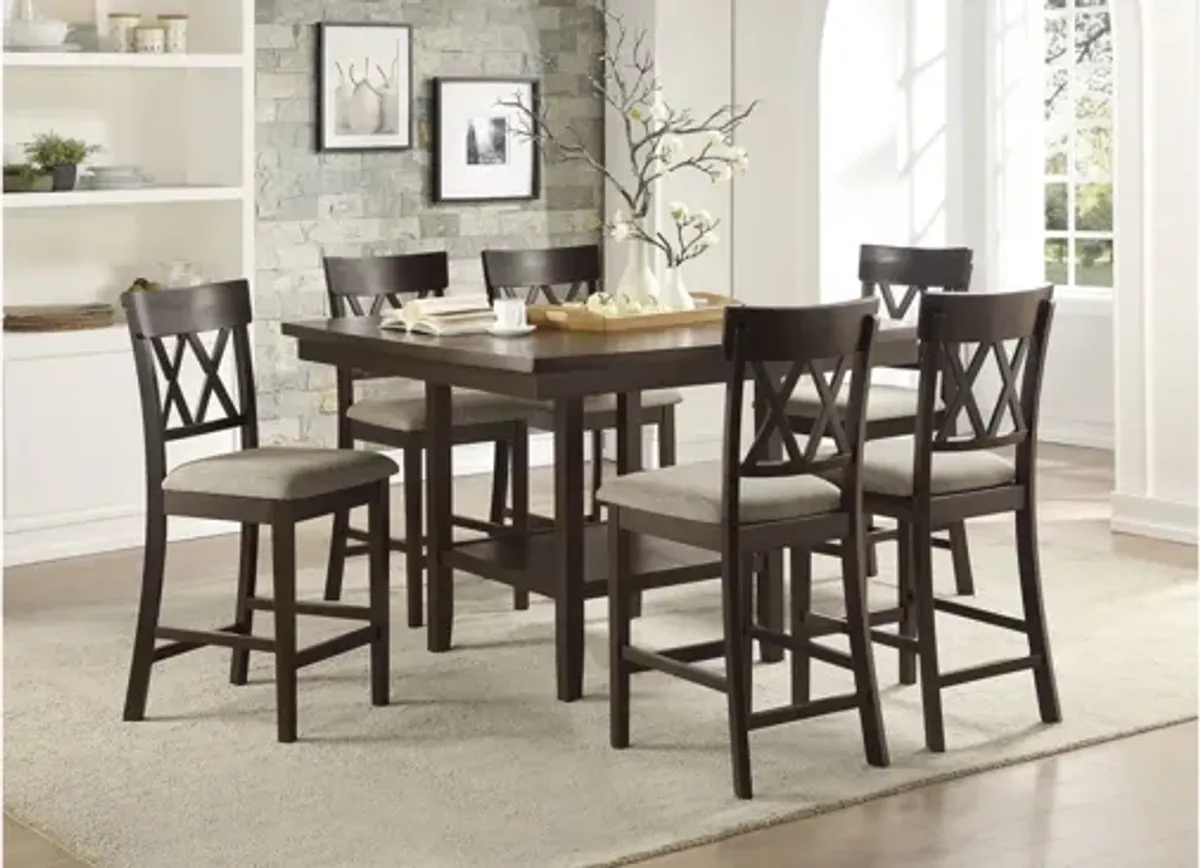 Elmore 7-pc. Counter Height Dining Set With Cross Back Chairs in Dark Brown by Homelegance