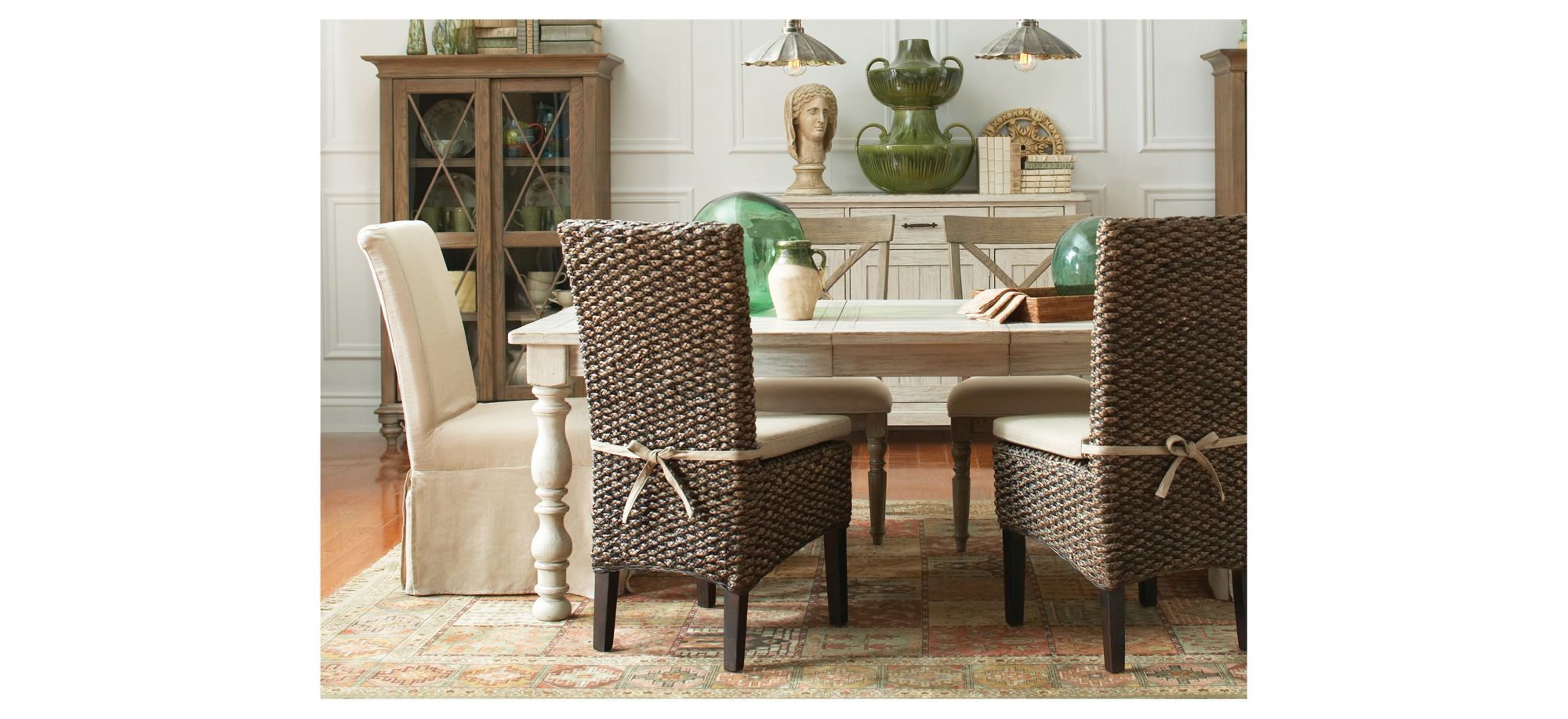 Aberdeen 7-pc. Dining Set in Seagrass / Hazelnut / Weathered Worn White by Riverside Furniture