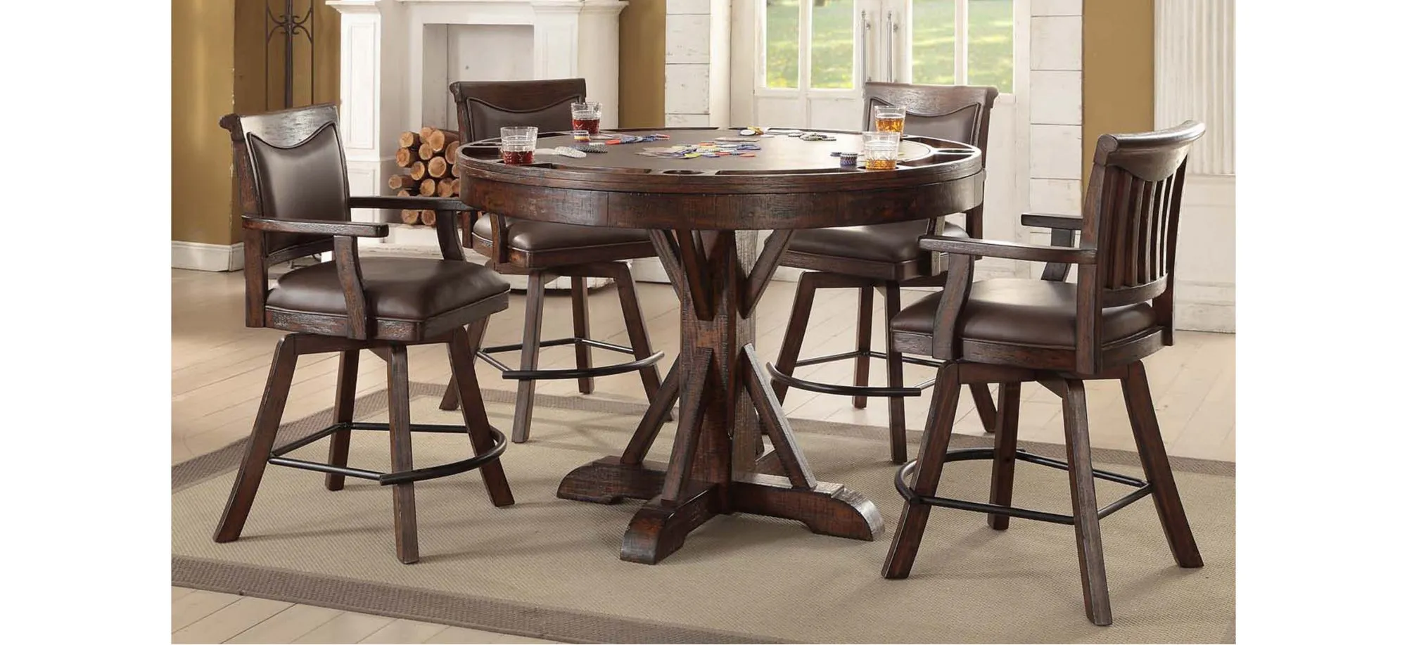 Gettysburg 5-pc. Counter-Height Gaming and Dining Set in Dark Distressed by ECI