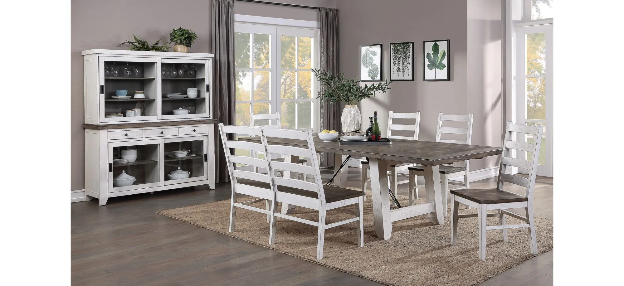 La Sierra 6-pc. Trestle Dining Set with Bench in White/Gray by ECI