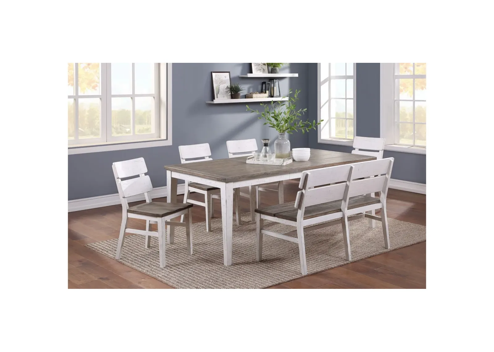 La Sierra 6-pc. Dining Set with Bench in White/Gray by ECI