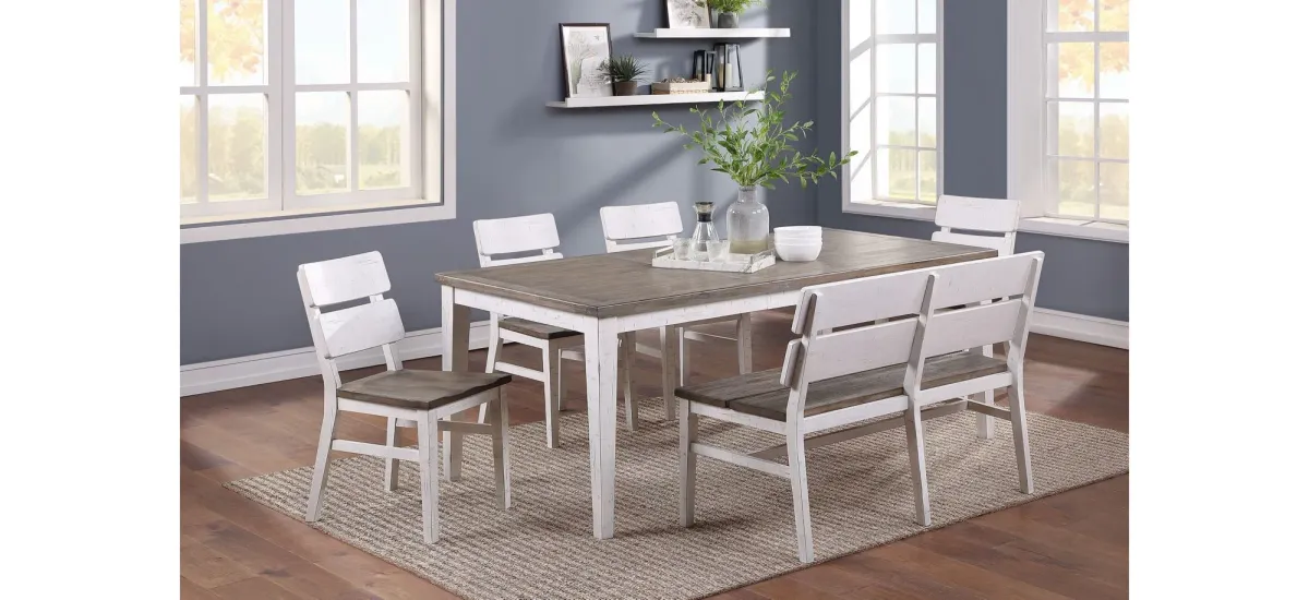 La Sierra 6-pc. Dining Set with Bench in White/Gray by ECI