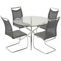 Nico 5-pc. Glass Dining Set in Gray / Chrome by Chintaly Imports