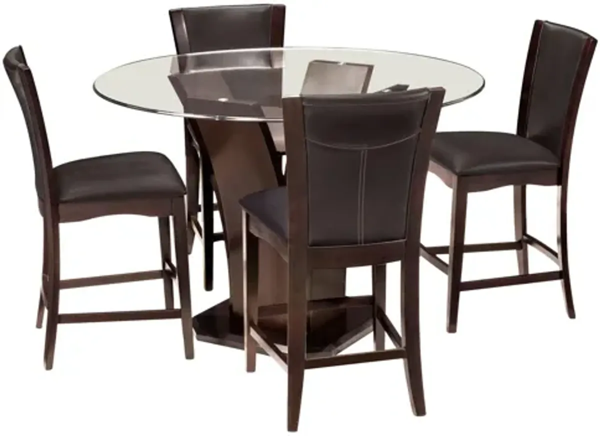 Venice 5-pc 54" Glass Counter-Height Dining Set