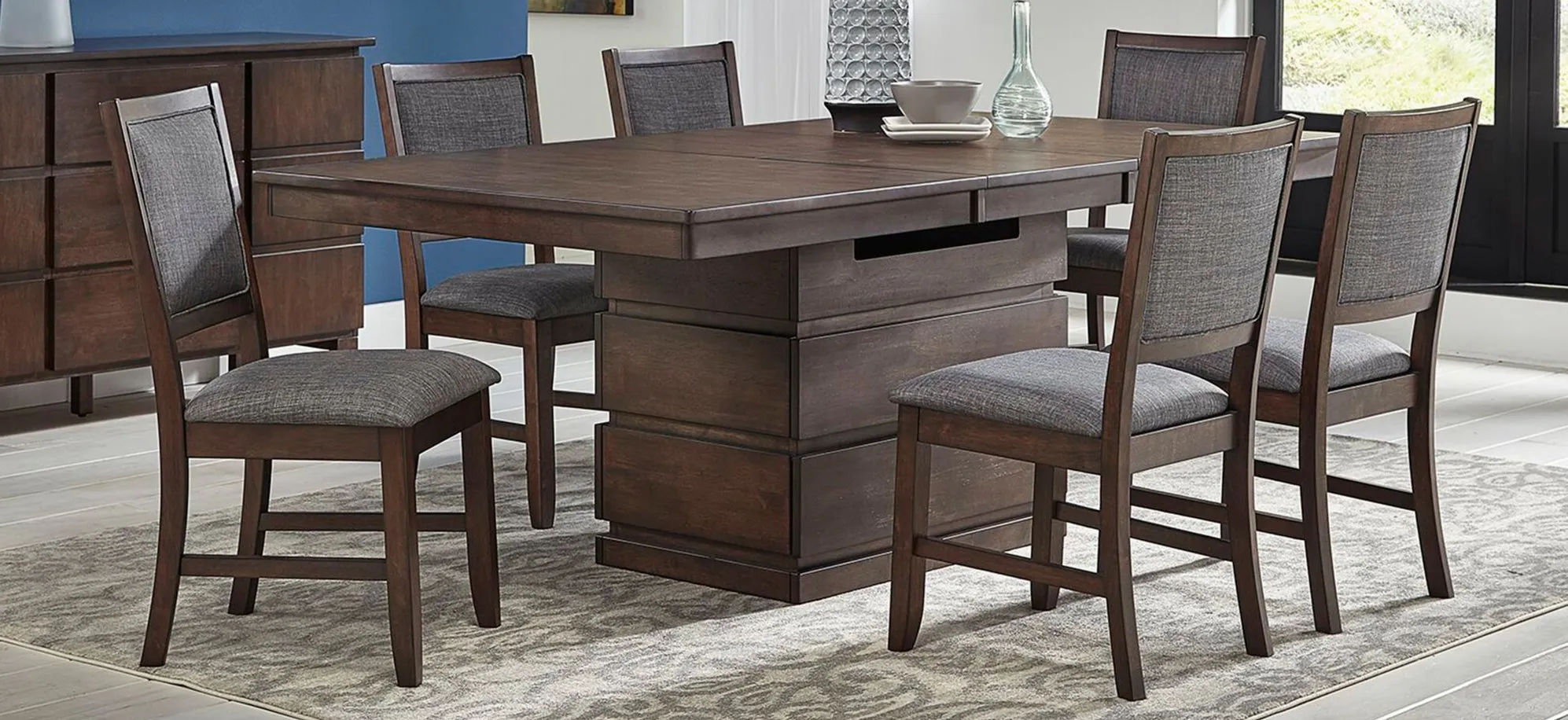 Chesney 7-pc. Dining Set with Adjustable-Height Table in FALCON BROWN by A-America