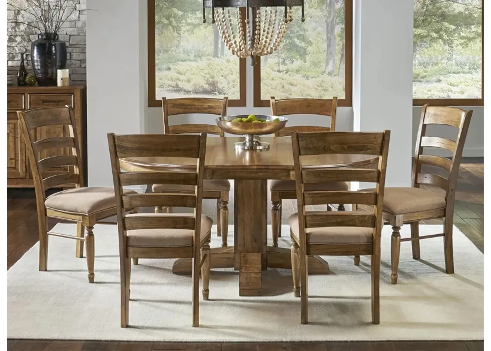 Bennett 7-pc. Dining Set w/ Round Pedestal Table in Smoky Quartz by A-America