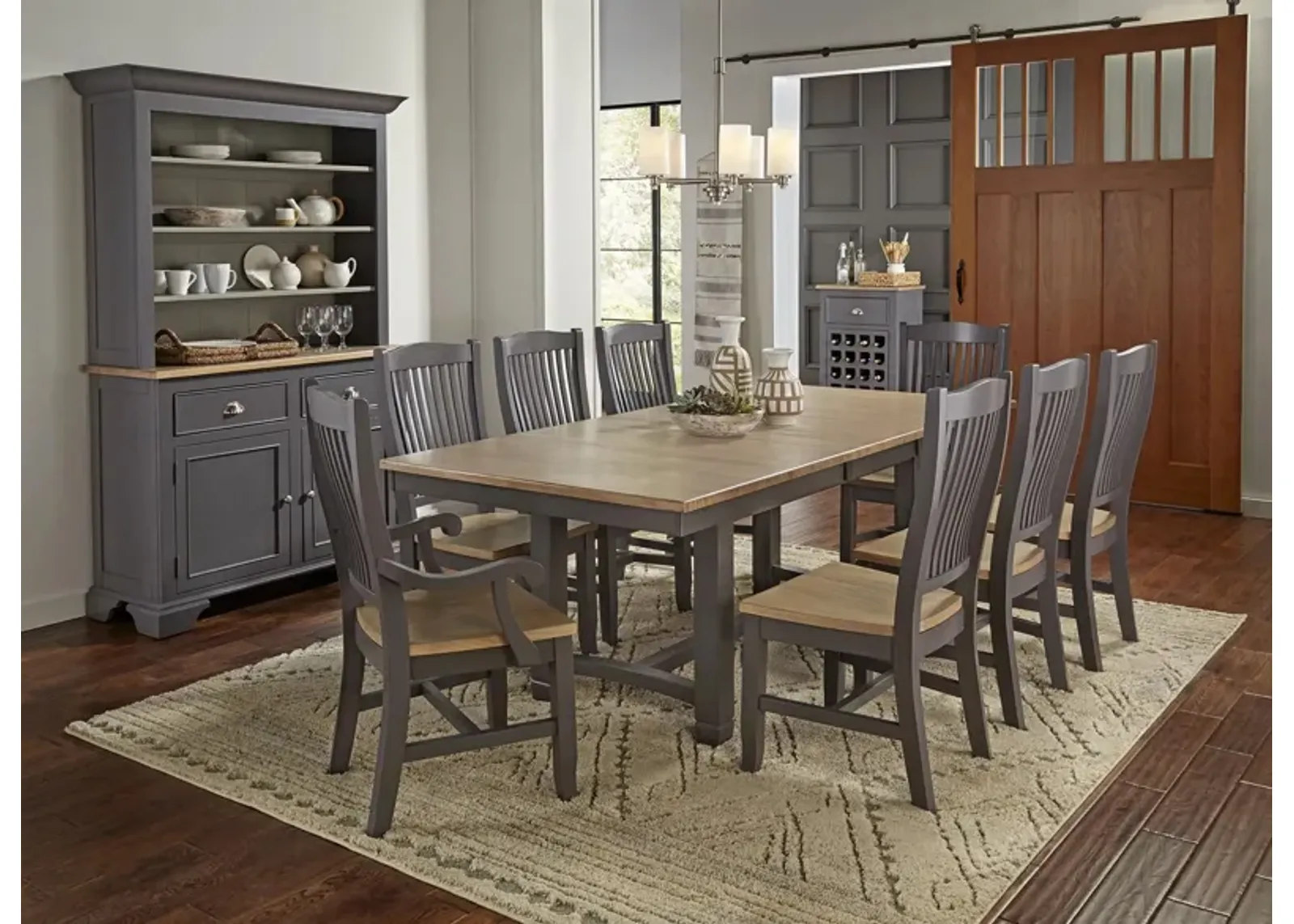 Port Townsend 9-pc. Rectangular Trestle Dining Set in Gull Gray-Seaside Pine by A-America