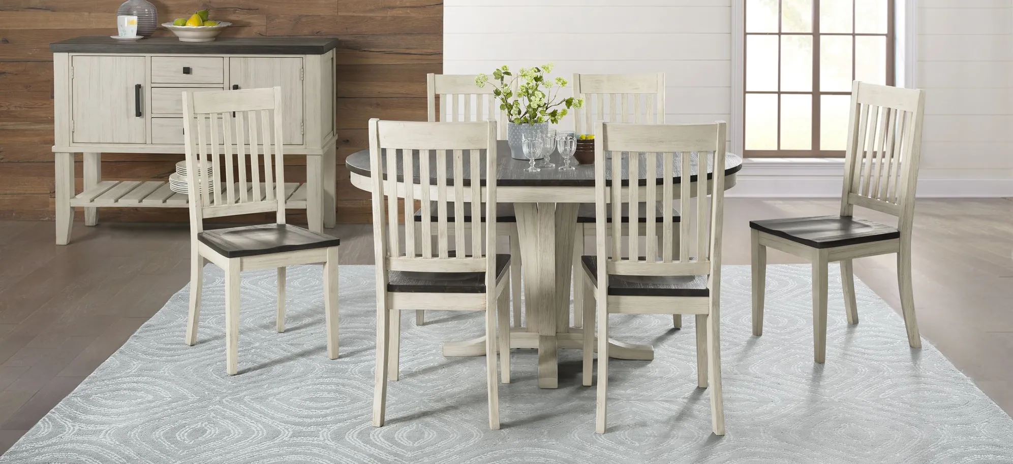 Huron 7-pc. Round Slatback Dining Set in Chalk-Cocoa Bean by A-America