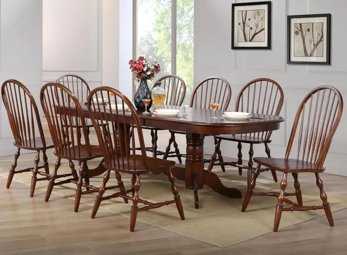 Fenway 9-pc. Dining Set w/ Pedestal Table in Chestnut by Sunset Trading