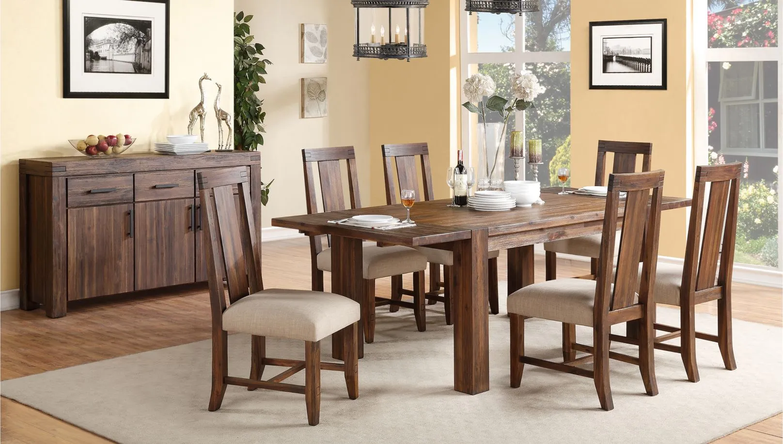 Middlefield 7-pc. Dining Set w/ Upholstered Chairs in Brick Brown by Bellanest