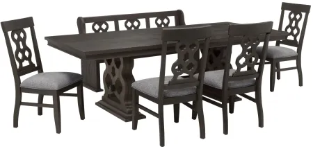 Belmore 6-pc Dining Set W/Bench in Gray / Espresso by Homelegance