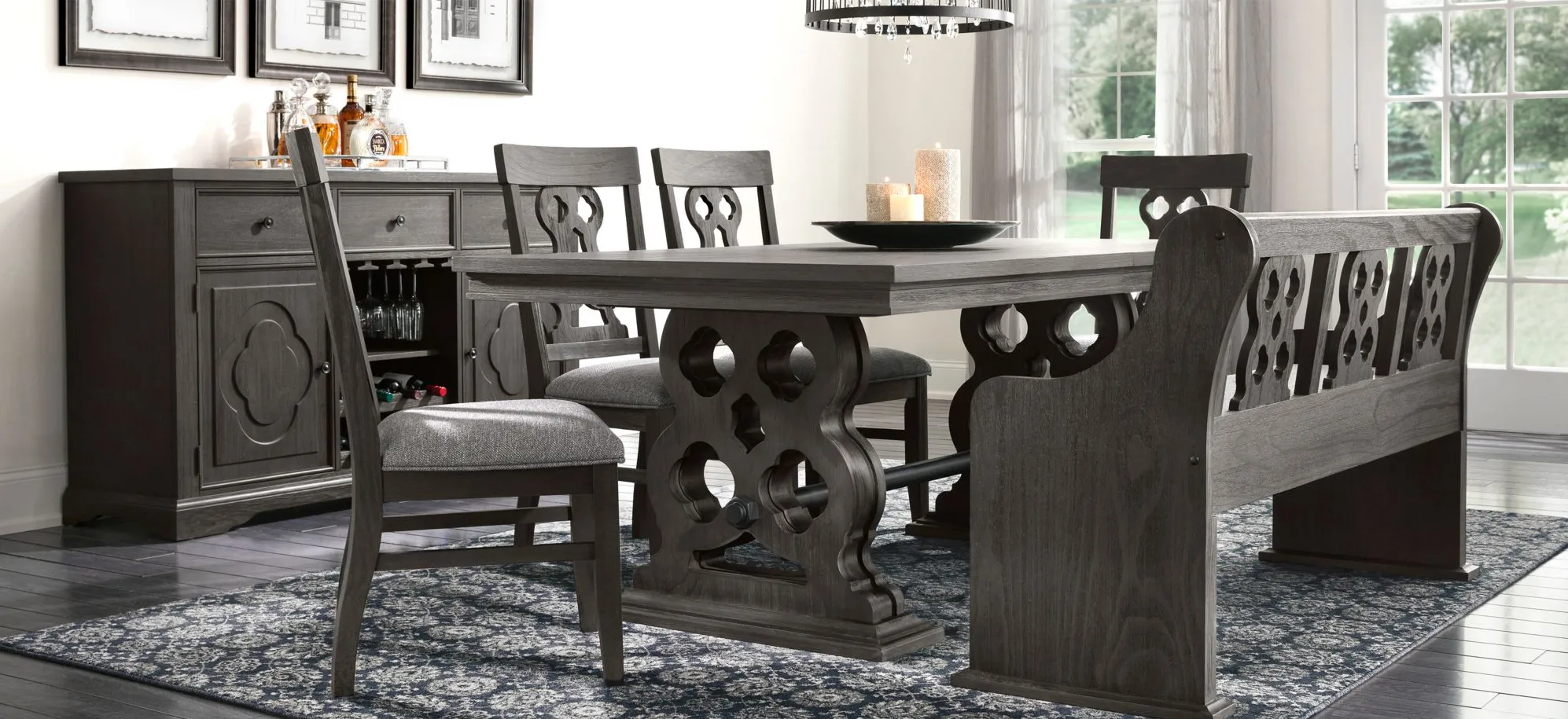 Belmore 6-pc Dining Set W/Bench in Gray / Espresso by Homelegance