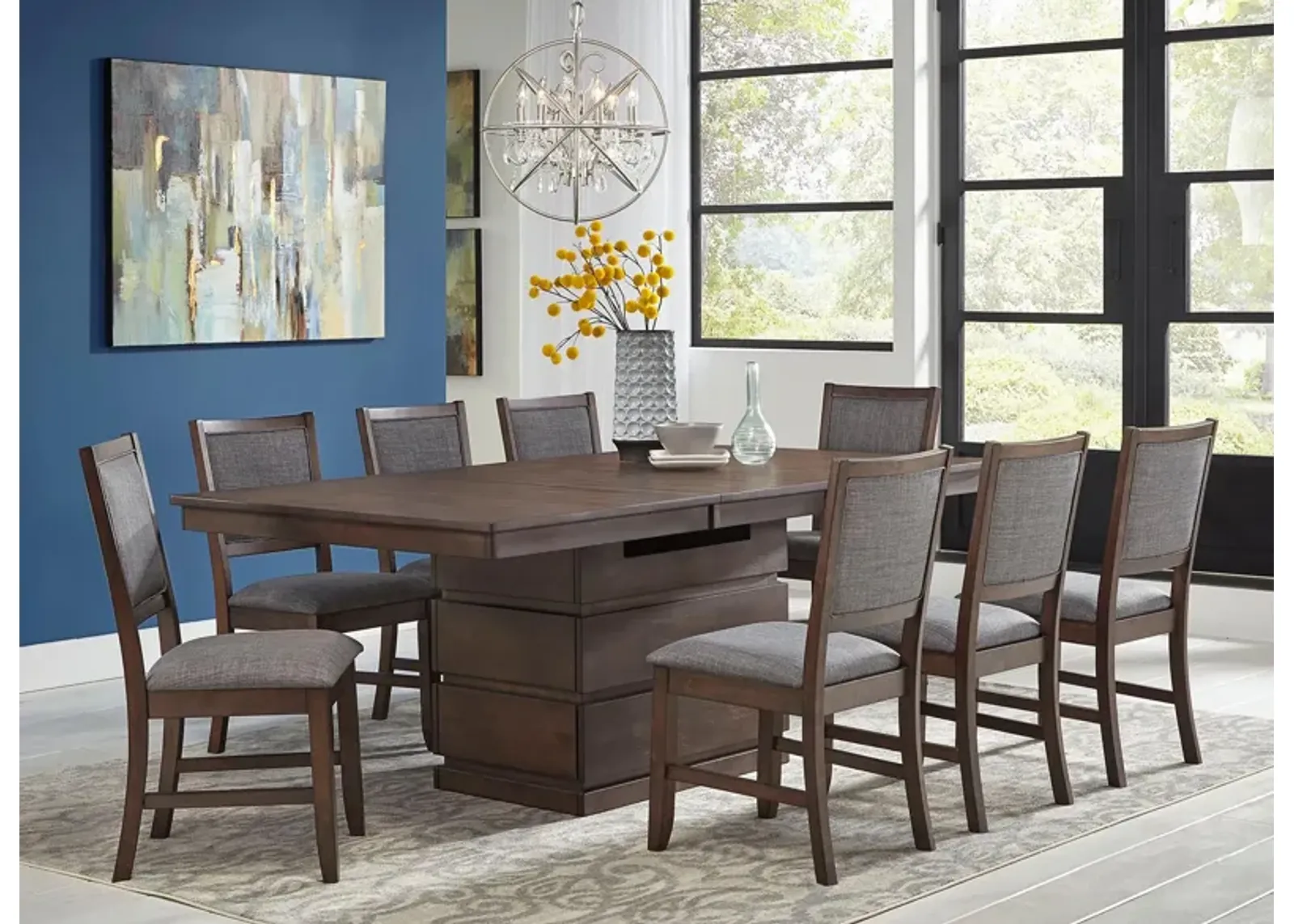 Chesney 9-pc. Dining Table Set in FALCON BROWN by A-America