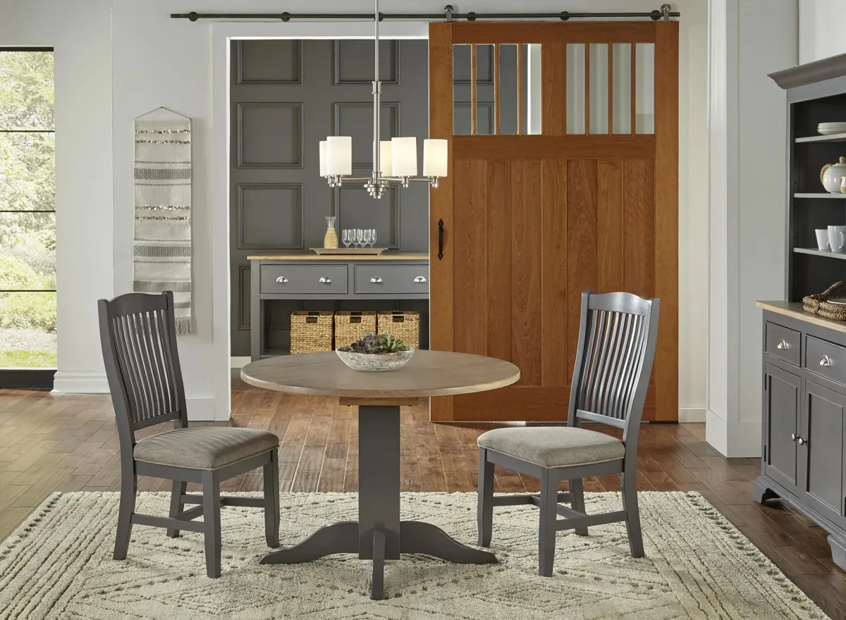 Port Townsend 3-pc. Round Drop-Leaf Upholstered Dining Set in Gull Gray-Seaside Pine by A-America