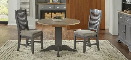 Port Townsend 3-pc. Round Drop-Leaf Upholstered Dining Set in Gull Gray-Seaside Pine by A-America