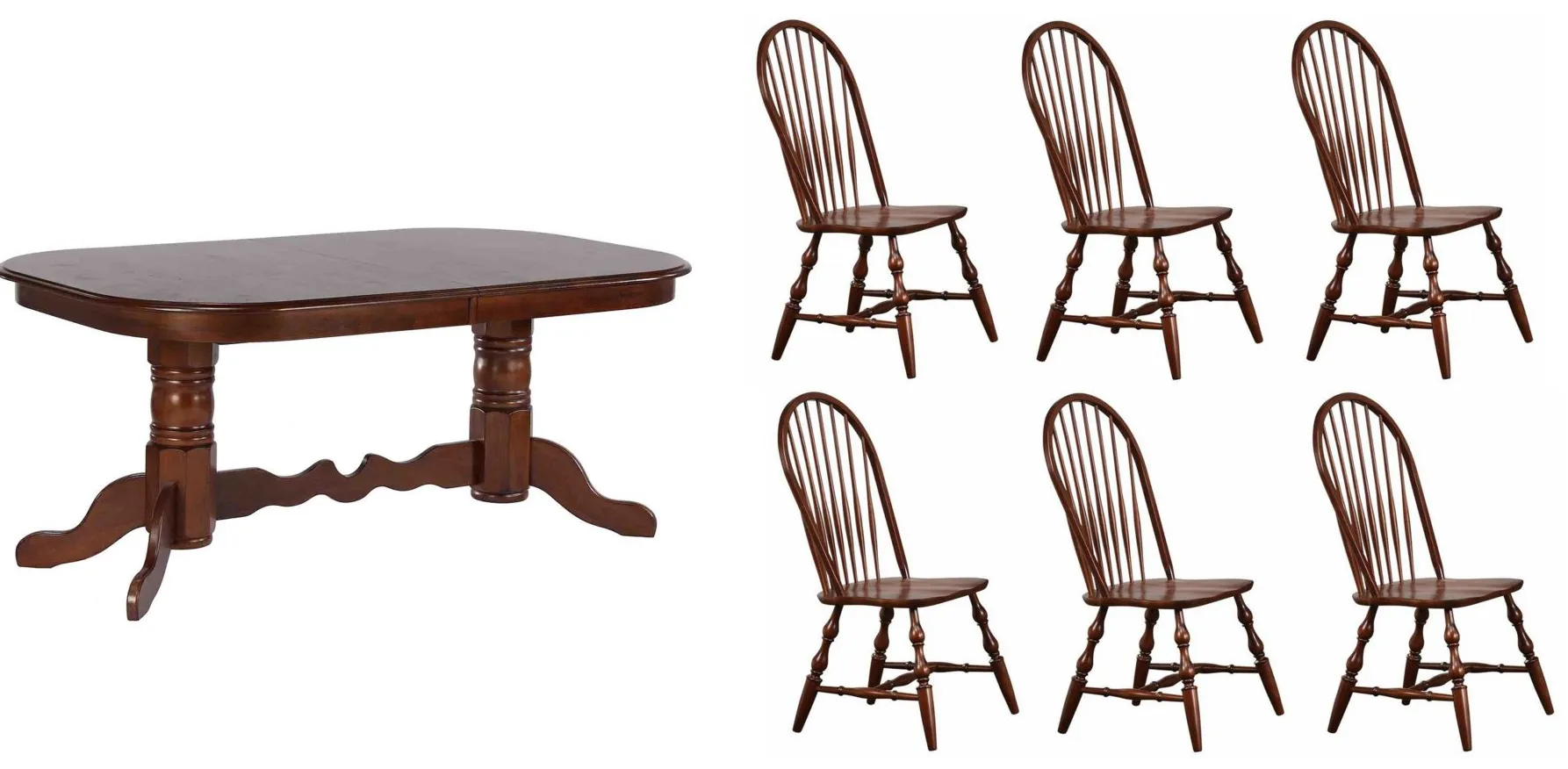 Fenway 7-pc. Dining Set w/ Double Pedestal Table in Chestnut by Sunset Trading
