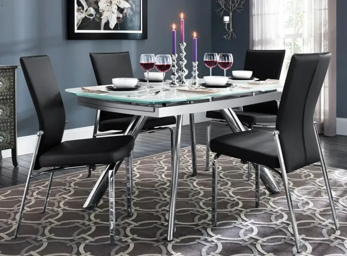 Paloma 5-pc. Glass Dining Set in Chrome / Glass / Black by Chintaly Imports