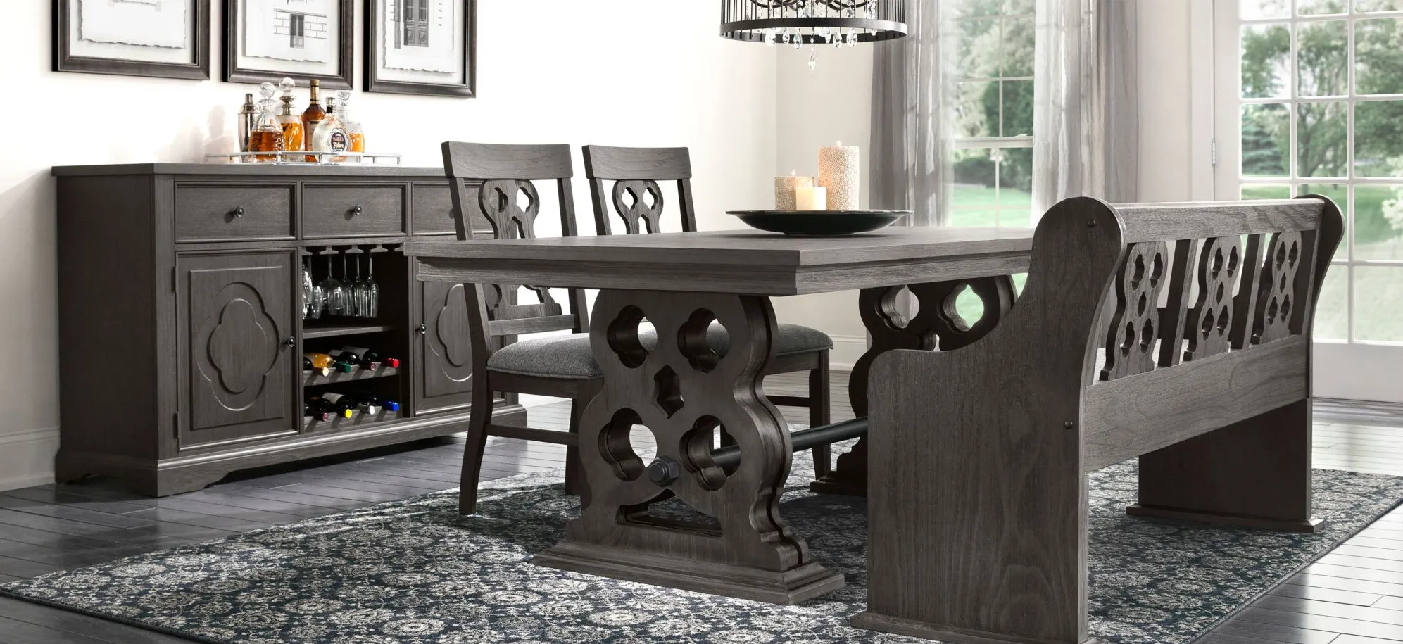 Belmore 4-pc Dining Set W/Bench in Gray / Espresso by Homelegance