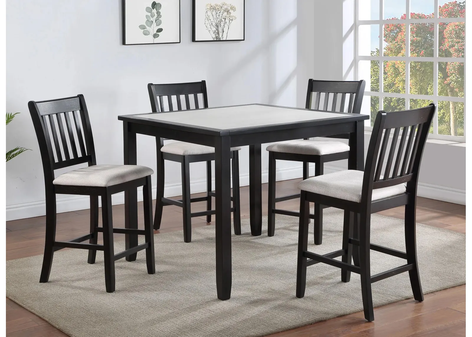 Salvador 5-pc. Counter Height Dining Set in White Wash/Charcoal Black by Crown Mark