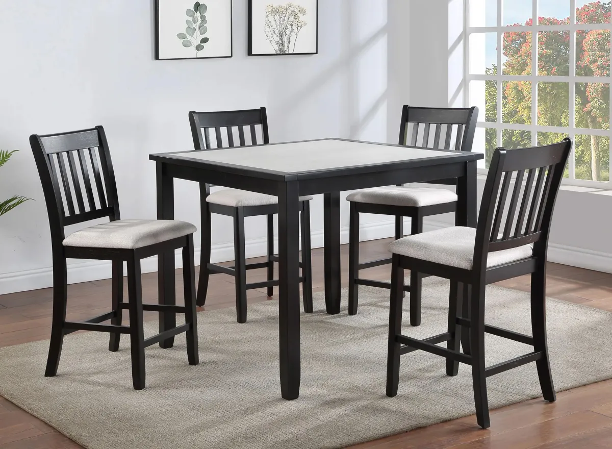 Salvador 5-pc. Counter Height Dining Set in White Wash/Charcoal Black by Crown Mark