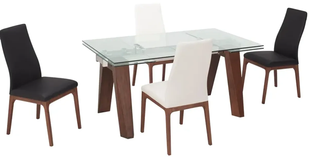 Sombra 5-pc. Dining Set (2 Black/2 White Chairs) in Glass/Wood/Black/White by Chintaly Imports