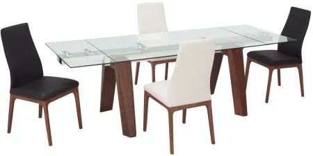 Sombra 5-pc. Dining Set (2 Black/2 White Chairs) in Glass/Wood/Black/White by Chintaly Imports