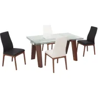 Sombra 5-pc. Dining Set (2 Black/2 White Chairs) in Glass/Wood/Black/White by Chintaly Imports