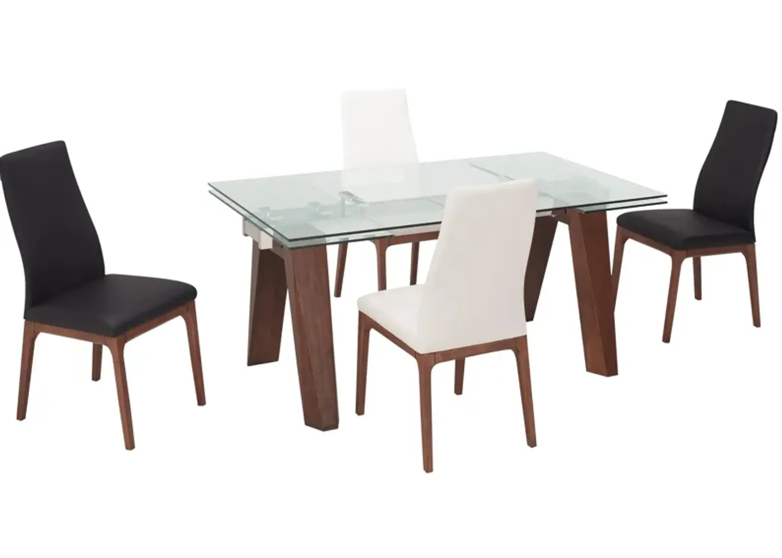 Sombra 5-pc. Dining Set (2 Black/2 White Chairs) in Glass/Wood/Black/White by Chintaly Imports